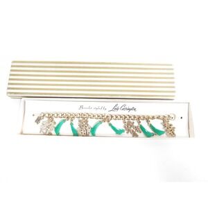 VINTAGE OLD STOCK LADY CARRINGTON ASIAN  FAUX JADE GOLD PLATED CHARM BRACELET